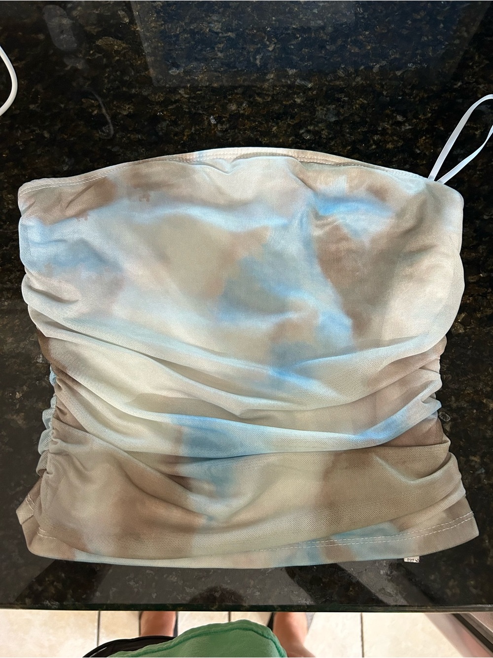 SHEIN Blue and Brown Ruched Strapless Tube Top
